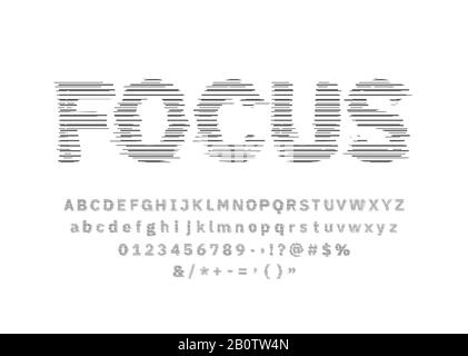 Gelittete Alphabet Fokuslinie Distorded Text Effect Letters, Numbers and Symbols Vector Stock Vektor