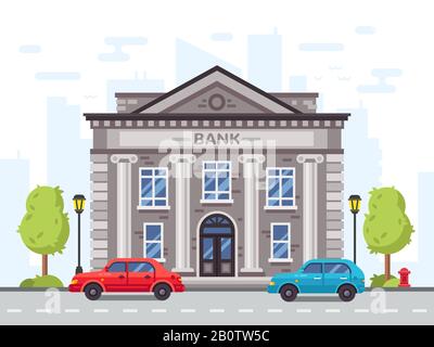 Cartoon-Bank oder Regierungsgebäude mit römischen Säulen. Vektorgrafiken für Gelddarlehen Stock Vektor
