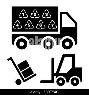 Abbildung: Logistische Lieferung und Transport mit LKW- und Frachtplattformen. Vektor der Lkw-Industrie Stock Vektor