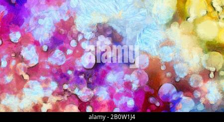 Abstrakte Darstellung von blauem, grünem, orangefarbenem, gelbem Aquarellhintergrund. Stockfoto
