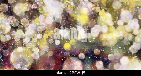 Abstrakte Darstellung von blauem, grünem, orangefarbenem, gelbem Aquarellhintergrund. Stockfoto