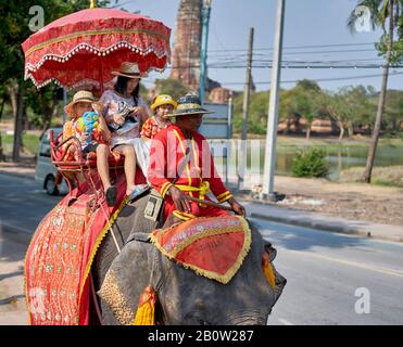 Nehmen Sie die Familie auf einem Elefanten für einen Urlaub. Stockfoto