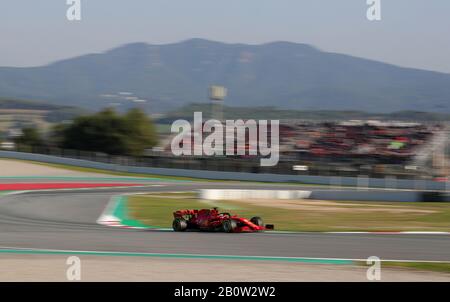 Ferrari-Sebastian Vettel am dritten Tag der Vorsaisonprüfung auf dem Circuit de Barcelona - Catalunya. Stockfoto