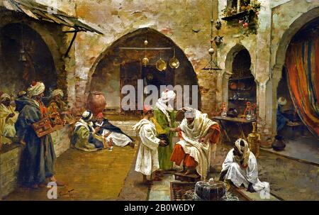 Der Barber des Souk (1897) von Enrique Simonet (von zwischen zwei und zwei Jahren) spanischer Maler. Stockfoto