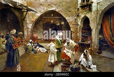 Der Barber des Souk (1897) von Enrique Simonet (von zwischen zwei und zwei Jahren) spanischer Maler. Stockfoto