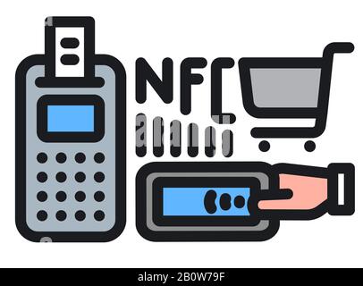 Abbildung des Symbols für den nfc-Dienst für drahtlose Kontakttechnologie Stock Vektor