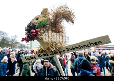 Hamburg, Deutschland. Februar 2020. Teilnehmer der Klimademonstration freitags gehen künftig durch Hamburg. Die Aktivisten der Freitag-Zukunft fordern vor den Wahlen in Hamburg Protest. Kredit: Axel Heimken / dpa / Alamy Live News Stockfoto