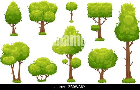 Cartoon grüner Baum. Umgebungswald oder Parkbäume isoliert zur Vektordarstellung Hintergrund Stock Vektor