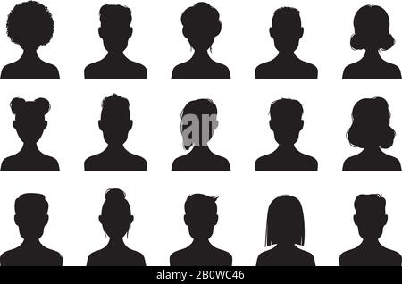 Silhouettensymbole für Benutzer. Kopfsilhouetten von Männern und Frauen. Anonyme Person leitet den Avatar-Vektor-Symbolsatz Stock Vektor