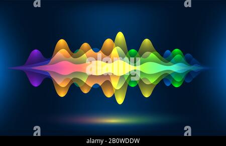 Bunte Sprachwellen oder Bewegungsfrequenzen. Abstrakter Soundtrack Energiehintergrund oder Vektorgrafiken zur Visualisierung von Musikfarben Stock Vektor