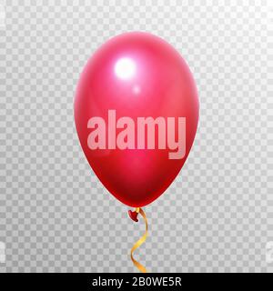 Realistischer 3D-Rotballon. Fliegende Helium-Luftballons für Party-Design. Vektorobjekt isoliert auf transparentem Hintergrund Stock Vektor