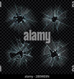 Realistisch gerissene Scheibe. Zerbrochener Spiegel mit Rißstücken. Zerbrochene Spiegel splittern und zerbrechen Risse isolierter Vektorsatz Stock Vektor