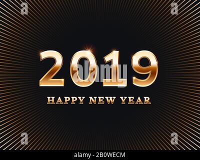 Karte für ein frohes neues Jahr. Freunde überraschen Partyeinladung goldene Karten mit goldener Textvektorillustration Stock Vektor