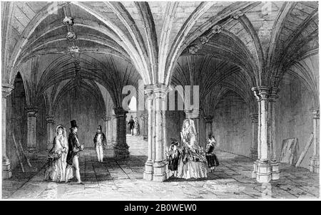 Gravur der Crypt in Guildhall, London, gescannt in hoher Auflösung aus einem Buch, das im Jahr 1851 gedruckt wurde. Es wird angenommen, dass dieses Bild frei von allen Urheberrechten ist. Stockfoto