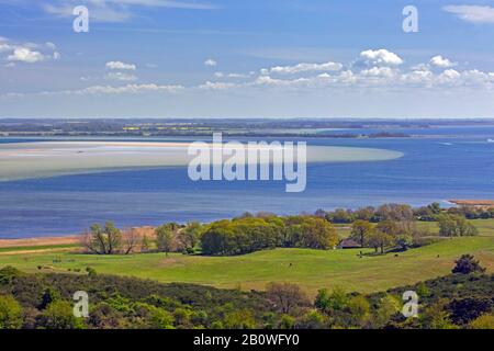 Luftbild vom Leuchtturm Dornbusch über die Insel Hiddensee in der Ostsee, Mecklenburg-Vorpommern/Mecklenburg-Vorpommern, Deutschland Stockfoto