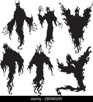 Silhouette des bösen Geistes. Halloween dunkle Nacht Teufel, Alptraum Dämon oder Geistersilhouetten. Fliegende metaphysische Vektorillustration Stock Vektor