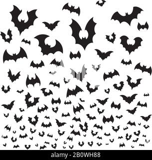 Flying halloween bat. Höhlenfledermäuse scharen Silhouette fliegen am Himmel. Gruselige vampirische Flitermouse Vektor-Hintergrundillustration Stock Vektor