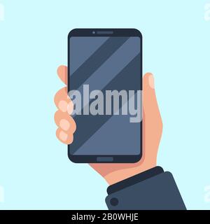 Smartphone in der Hand. Handy in Geschäftshand halten. Smartphone in ARM-Vorlage für aktuelle App-flache Vektorgrafiken Stock Vektor