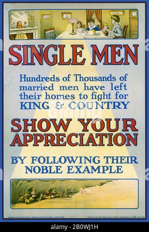 Single MEN...das Rekrutierungsplakat für den ersten Weltkrieg in Großbritannien Stockfoto