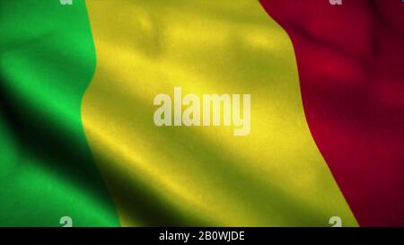 Mali Flagge winkt im Wind. Nationalflaggen Malis. Zeichen von Mali. 3D-Rendering. Stockfoto