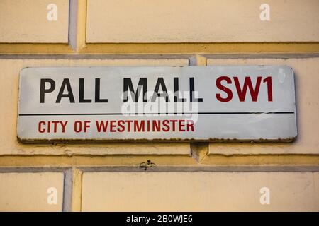 Pall Mall Street Schild London SW1 Stockfoto