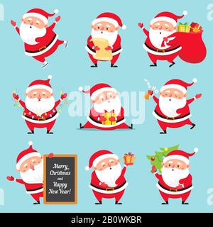 Cartoon Santa Claus. Weihnachtsfeiertag Grußkarte Charakter. Lustige Winterurlauber Figuren flacher Vektor gesetzt Stock Vektor