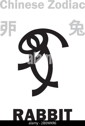 Astrologie-Alphabet: Kaninchen/HASE [兔] Zeichen des chinesischen Tierkreises. Chinesisches Zeichen, hieroglyphisches Zeichen (Symbol). Stock Vektor