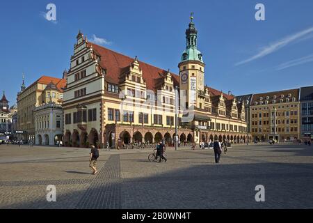 Markt mit Dem Alten Rathaus in Leipzig, Sachsen, Deutschland, Europa Stockfoto