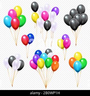 Realistische Ballons brötchen. Flying bunt Party Helium Ballonbündel auf String isoliert Vector Set Stock Vektor