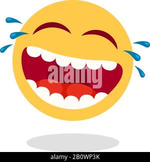 Lachendes Smiley-Emoticon. Cartoon fröhliches Gesicht mit lachenden Mund und Tränen. Vektorsymbol für lautes Lachen Stock Vektor