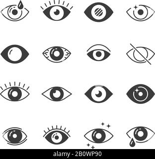 Augensymbole. Menschliche Augen, Visionen und Sichtzeichen. Vektor-Symbole sichtbar, schlafen und beobachten Stock Vektor