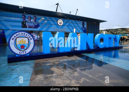 Februar 2020, Etihad Stadium, Manchester, England; Premier League, Manchester City gegen West Ham United: Außerhalb des Etihad Stadium Stockfoto