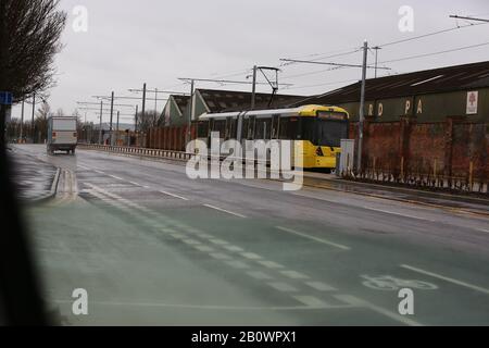 Manchester, Großbritannien neue Metrolink-Straßenbahnen auf Test in Media City Credit Ian Fairbrother/Alamy Stock Photos Stockfoto