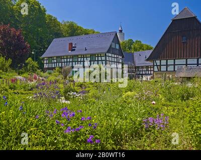 Kunst- und Kräutergarten vom Auenhof in Posterstein, Lk. Altenburg, Thüringen, Deutschland Stockfoto