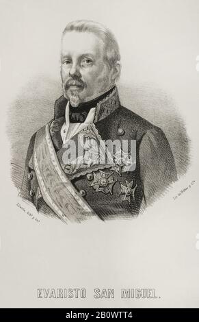 Evaristo Jose Fernández San Miguel y Valledor (1785-1862). Spanisches Militär, Adeliger, Politiker und Historiker, Herzog von San Miguel. Hochformat. Abbildung von Llanta. Die Lithographie. Cronica General de España. Historia Ilustrada y Descriptiva de sus Provincias. Asturien und Leon, das Jahr 1867. Stockfoto