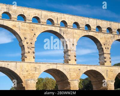 Weltkulturerbe Pont du Gard, Südfrankreich, Frankreich, Europa Stockfoto