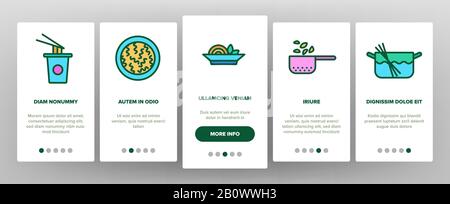 Nudelgericht Gastronomie Onboarding Icons Set Vector Stock Vektor