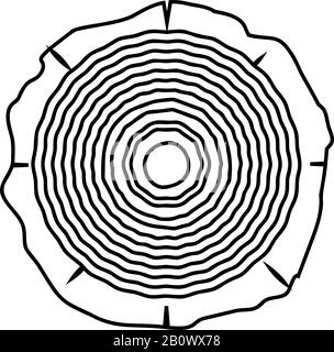 Schnittbaum Holzringe Stamm Holztextur Symbol Umriss schwarze Farbe Vektor Illustration flacher Stil einfaches Bild Stock Vektor