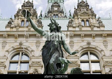 Der historische Hygieia-Brunnen im Innenhof des Rathauses, Hamburg, Deutschland, Stockfoto