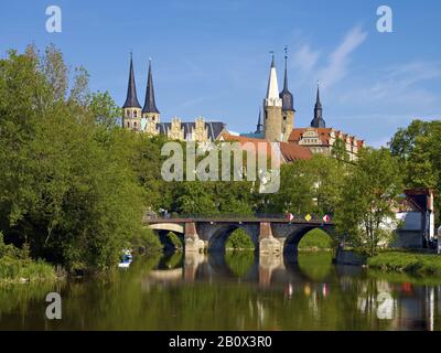 Domblick mit Saale-Hochburg, Sachsen-Anhalt, Deutschland, Stockfoto