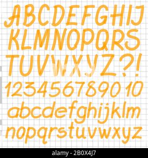 Handgeschriebenes Textmarker - Buchstaben, Zahlen und Symbole. Optimiert für Farbänderungen mit nur einem Klick. Transparente Farben EPS10-Vektor. Stock Vektor