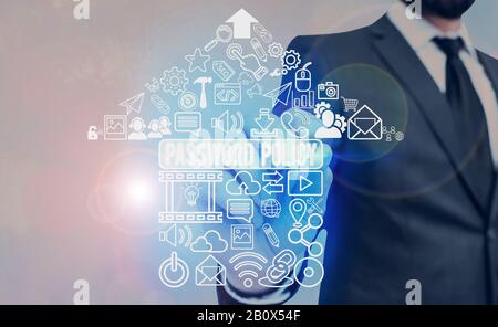 Kennwortrichtlinie für Handschriftertext. Konzeptionelles Foto erste Schutzlinie gegen unbefugten Zugriff Stockfoto