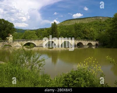 Historische Brücke in Göschwitz über die Saale, Jena, Thüringen, Stockfoto