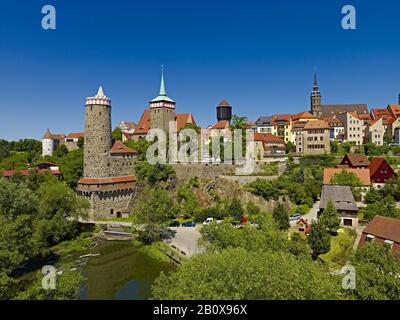 Alte Wasserkunst mit Michaeliskirche, Bautzen, Oberlausitz, Sachsen, Deutschland, Stockfoto