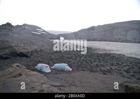 Campground auf dem Weg von Skogar nach Landmannalaugar, Island, Europa, Stockfoto