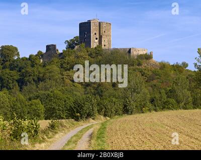 Burgruine Arnstein bei Arnstein, Landkreis Harkerode, Sachsen-Anhalt, Deutschland, Stockfoto