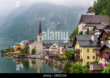 Die Altstadt von Hallstatt am namensgebenden See, einer der Welterbestätten der UNESCO in Österreich Stockfoto