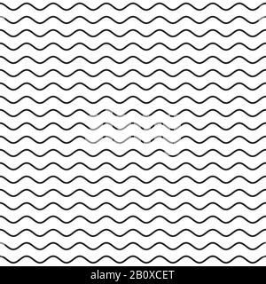Schwarze Wellenlinie, nahtloses Muster. Kurven von Linien auf weißem Hintergrund. Welligkeit. Abbildung des Welleniness Vektors im EPS8-Format. Stock Vektor