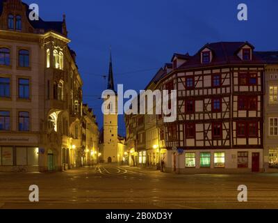 Blick auf die Marktstraße mit Allerheiligenkirche, Erfurt, Thüringen, Deutschland, Stockfoto