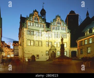 Rathaus zur Weihnachtszeit in Bad Hersfeld, Hessen, Deutschland, Stockfoto